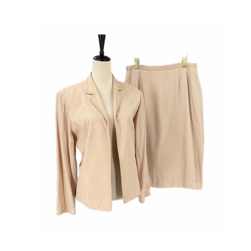 Adrianna Papell Vintage Gold Beaded Sparkle Formal Silk Wedding Skirt Suit Set